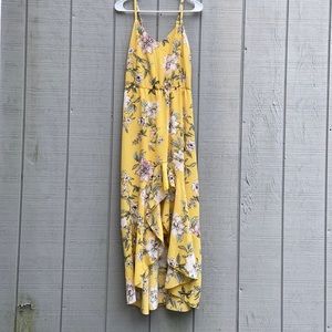 Bailey blue yellow floral high low ruffle maxi dress large